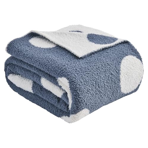 CozeCube Reversible Knitted Throw Blanket,Dusty Blue White Polka Dot50 x60 - color: D-dusty Blue and White, size: 50"x60"