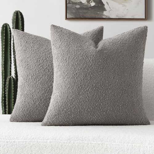 FUTEI Pack of 2 Boucle Textured Throw Pillow Covers 18x18 Inch, Light Grey - color: Light Grey, size: 18" x 18" (Pack of 2)