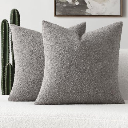 FUTEI Pack of 2 Boucle Textured Throw Pillow Covers 24x24 Inch, Light Grey - color: Light Grey, size: 24" x 24" (Pack of 2)