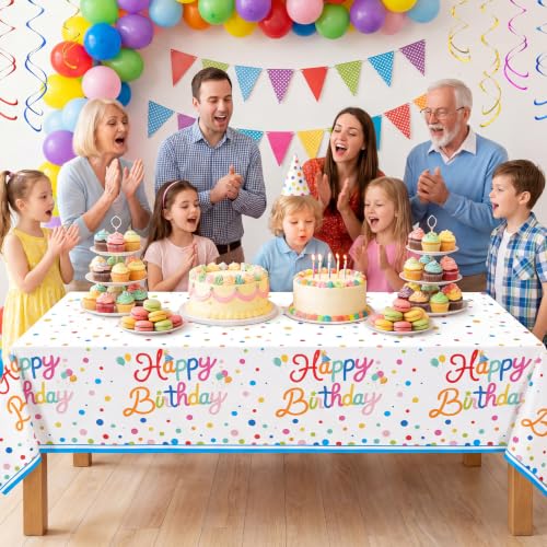 3 Pack Plastic Birthday Tablecloth, 54 x 108 Inch Birthday Decorations - color: Birthday