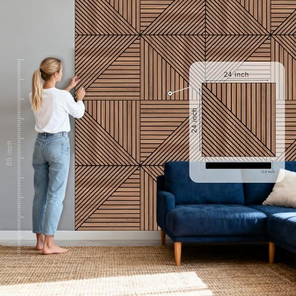 WoveN SounD Acoustic Wall Panels, Teak, 8 Pack, 23.6x23.6 in - color: Teak, size: Linear Array Prismatic Shadows