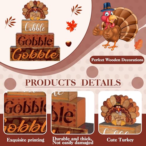 4 Pcs Thanksgiving Decor for Home Turkey Cute Wooden Sign with Sayings - style: Turkey