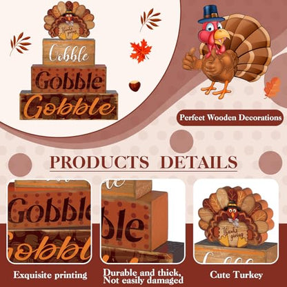 4 Pcs Thanksgiving Decor for Home Turkey Cute Wooden Sign with Sayings - style: Turkey