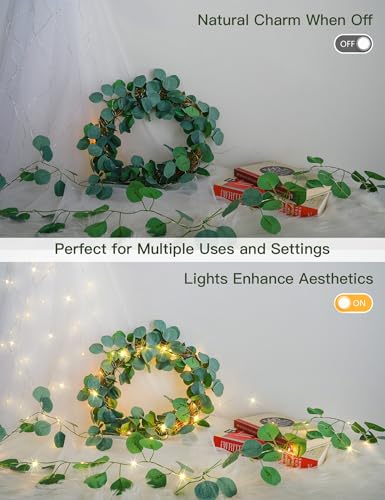 suddus 33FT Eucalyptus Garland String Lights Battery Operated Copper Wire - color: Eucalyptus, size: 100 LED-Battery