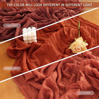 Cheesecloth Table Runner, 10 Ft, Boho Rustic, Terracotta, 1 Pcs - color: Terracotta