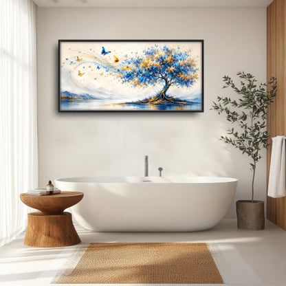 Voxlyra Large Framed Butterfly Tree Wall Art for Living Room 60'' × 30'' - color: Blue Tree