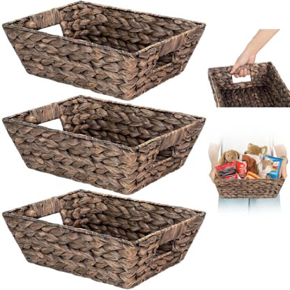 Set of 3 Snack Baskets, Water Hyacinth Basket,Wicker Snack Basket Organizer - color: Espresso Color