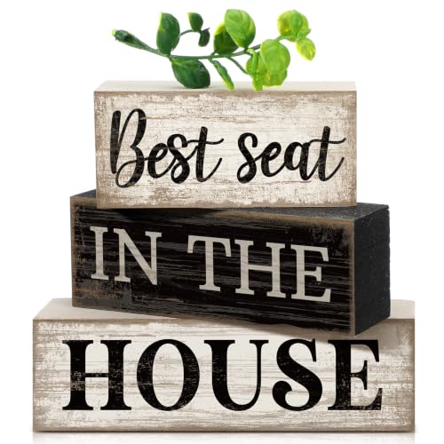 Moucuny 4 Pcs Bathroom Shelf Decor Sign Best Seat In The House Wooden Block - style: Best Seat in the House
