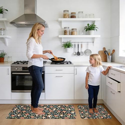 Kitchen Rugs for Floor 2 Pcs Memory Foam Padded Anti Fatigue Kitchen Mat - color: Black Mushroom