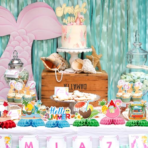 9PCS Summer Party Decorations Table Centerpieces, Hello Summer Table Decorations for Tropical Beach Pool Birthday Party Supplies - style: Summer