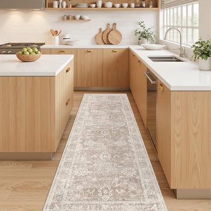 Madane Washable Runner Rug 2x6, Soft Kitchen Hallway Rug Brown/Sand - color: Brown/Sand, size: 2' x 6' (Runner)