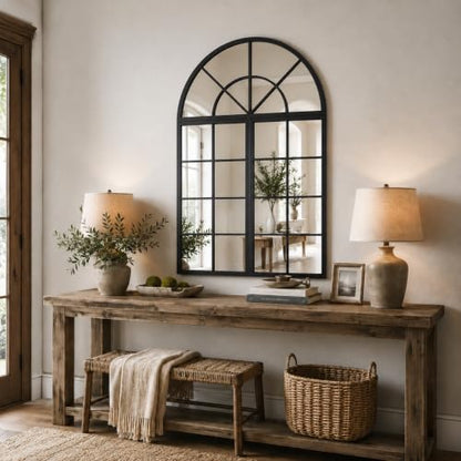 Large Black Arched Window Mirror, 32 x 47.2 in, 3-Piece Set - color: Matte Black, size: 32"L x 47"W