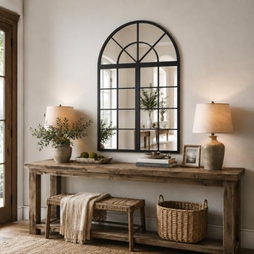 Large Black Arched Window Mirror, 32 x 47.2 in, 3-Piece Set - color: Matte Black, size: 32"L x 47"W