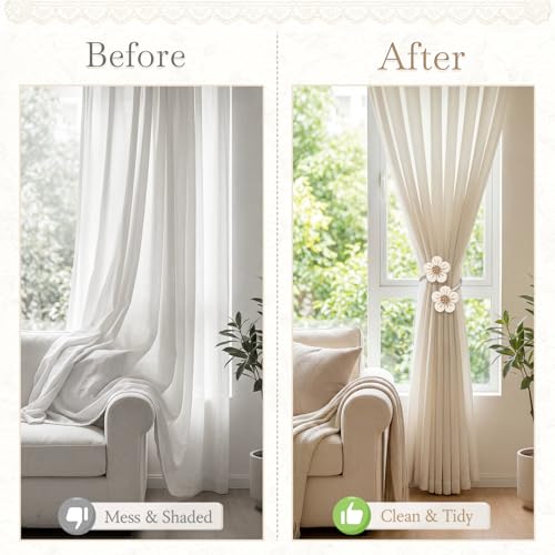 VIS'V Curtain Tiebacks, Twisted Boho Curtain Holdbacks, Cream, 2 Pcs - color: Cream