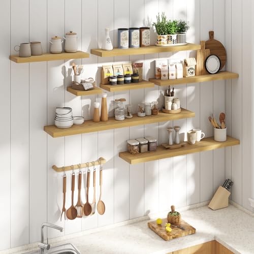 36 Inch Floating Shelves, 8"Deep Wall Shelf, 55 Lbs Capacity, Oak, 2pcs - color: Oak, size: 36"Wx8"Dx1.2"H