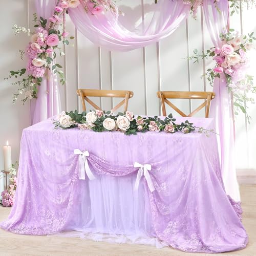 Lace Tablecloth Chic Table Fabric 60x120 Inch for Farmhouse Rustic Wedding - color: Light Purple, size: 120" x 60" (1Pc Rectangular)