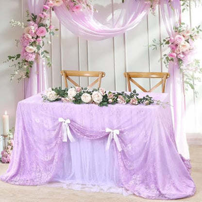 Lace Tablecloth Chic Table Fabric 60x120 Inch for Farmhouse Rustic Wedding - color: Light Purple, size: 120" x 60" (1Pc Rectangular)