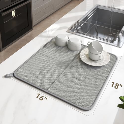 YDKGL Dish Drying Mat for Kitchen Counter, Absorbent Dish Mat，Grey 16x18 - color: Gray, size: 16" x 18"(1 Pack)