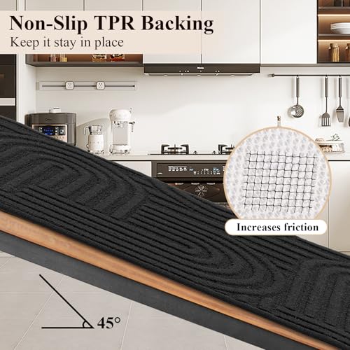 U'Artlines Kitchen Rugs and Mats Set of 3, Black 20x32+20x48+20x59 - color: Black