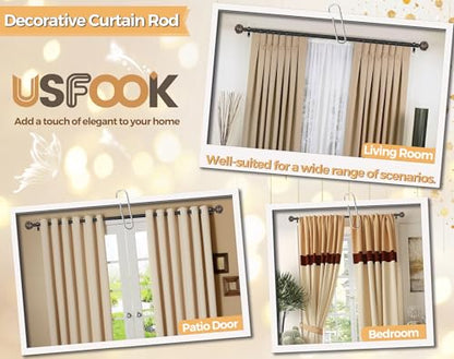 USFOOK Curtain Rods for Windows 66 to 120 Inch, Black, Leaf Finials - color: Black, size: 66-120"