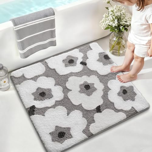 LUMI Square Bathroom Rug 26x26, Soft Absorbent Bath Mat, Non Slip - color: Elegant Black, size: 26"x26"