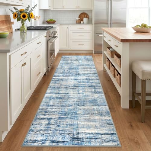 KOZYFLY 3x8 Runner Rug for Hallway Modern Washable Kitchen Rug Blue Beige - color: Blue Beige, size: 3' x 8' (Runner)