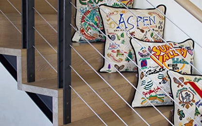 Catstudio Ski Sun Valley Hand Embroidered Pillow, Decorative Throw Pillow - color: Ski Sun Valley