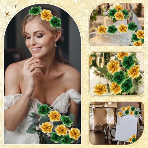Yunlly 100 Pcs Artificial Flower for Wedding, Green,Gold - color: Green,gold
