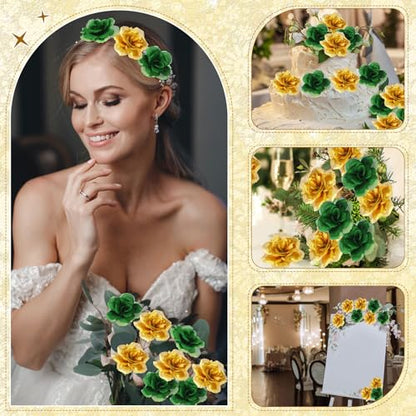 Yunlly 100 Pcs Artificial Flower for Wedding, Green,Gold - color: Green,gold