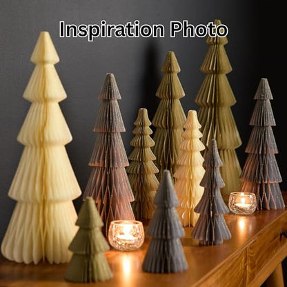 Winter Honeycomb Set of 3 Paper Trees (Large Set 3 Moss) - color: Large Set 3 Moss