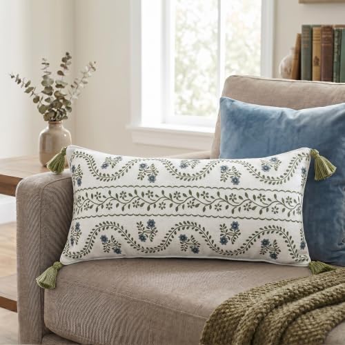ISAENNE Designer Printed Rectangle Throw Pillow Cover,Set of 2,28"x12" - color: Mosella D, size: 28" x 12" (Pack of 2)