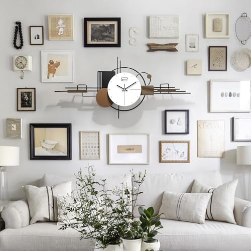 Modern Wall Clock for Living Room,Large Decorative Wall Clock,Creative Silent Clock Battery Operated Metal Wall Art for Entryway/Bedroom/Office/Dinning Room/Kitchen Decor 35''Lx16''W