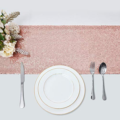 Pufogu 12 x 72 inches Rose Gold Sequin Table Runner, 2 Packs - color: Rose Gold