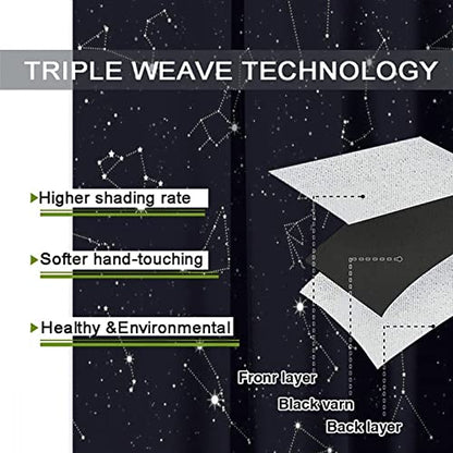Constellation Curtains for Bedroom - Abstract Modern Art Black Galaxy White Constellation Symbol Pattern Window Drapes,Energy Saving Blackout Grommet Curtains 2 Panels 45L x 21W - color: Constellation, size: 42"W x 45"L (Pack of 1)