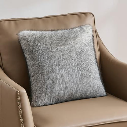 FUTEI Pack of 2 Faux Raccoon Fur Throw Pillow Covers 45 x 45 cm, Beige Gray - color: Beige Gray