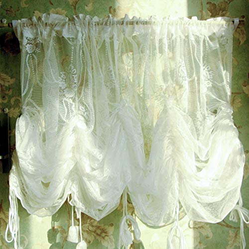FADFAY Balloon Curtain Adjustable Tie-Up Off White Lace Semi Sheer Window Curtain Shade European Style Embroidered for Living Room Bedroom 1 Panel 78''78'' - size: 78"W x 78"L (Pack of 1)