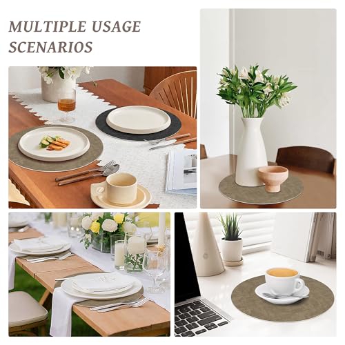 NCUE 13" Faux Leather Round Placemats Set of 4, Reversible Dual-Color - color: Deep Gray Light Coffee