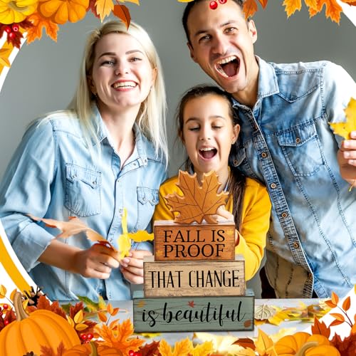 Lineshading 4 Pcs Fall Decoration For Home Wooden Maple Leaf Stacked Decor - style: Maple Leaf