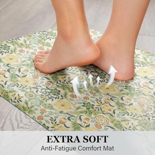 Kitchen Floor Mat 36x20in Waterproof Anti-Fatigue Kitchen Mats - color: Green Flower Clusters