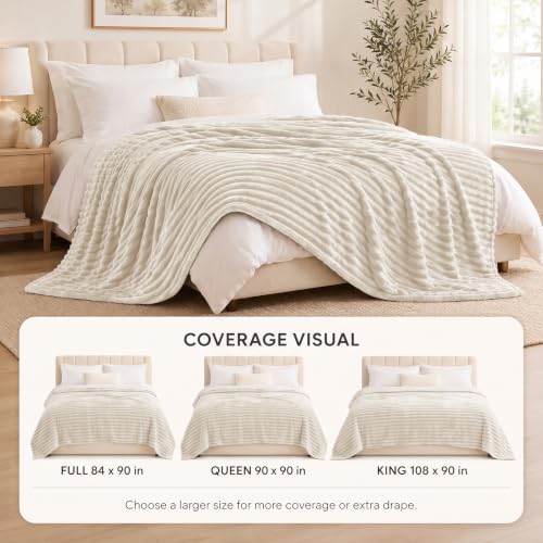 HIMEET Beige Full Size Blanket for Bed, 300GSM Ribbed Fleece, 84 x 90 in - color: Beige, size: Full (84" x 90")