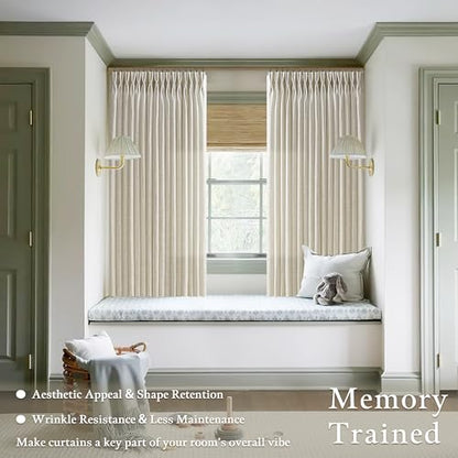 Semi Sheer Pinch Pleated Light Tan Linen Curtains 54 Inch Length 2 Panels - color: Linen, size: 50"W x 54"L (Pack of 2)