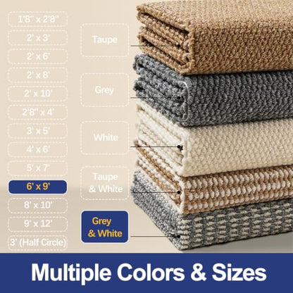 Faux Jute Area Rug 6'x9', Washable & Non-Slip, Grey & White - color: Grey & White, size: 6' x 9' (Rectangular)
