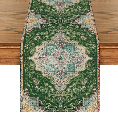 Artoid Mode Boho Bohemia Style Green Table Runner, Country Rustic Farmhouse Magical Christmas Kitchen Dining Table Decoration for Home Party Decor 13x72 Inch - color: Green, size: 13" x 72", Table Runner