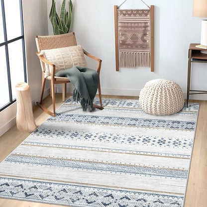 4x6 Washable Area Rugs for Living Room Boho Bedroom Rug Blue/Brown - color: Blue/Brown, size: 4' x 6' (Rectangular)