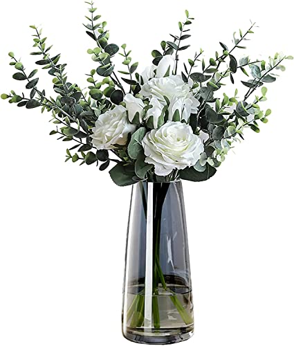 FANTESTICRYAN Modern Glass Vase, 8.7''H Decor Flower Vases, Crystal Grey - color: Crystal Grey