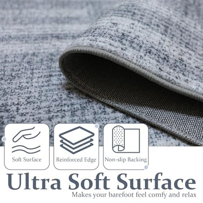 Washable Area Rugs 5'x7' Non-Slip Modern Abstract Soft for Living Room Entryway Bedroom Nursery, Print Pattern, Ash Tonal Gray - color: Flat Printed Ash Tonal Gray Rug, size: 5' x 7' (Rectangular)