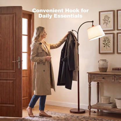 Floor Lamp, 9W 850lm Smart LED Arch Floor Lamp - Solid Wood Base - color: Solid Wood