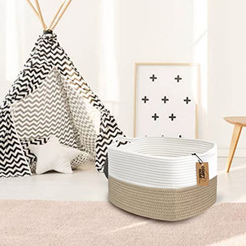 COMFY-HOMI Cotton Rope Woven Basket with Handles for Shelves,Toys,Book, Cloth Storage Baskets Bin for Organizing- 1 PCSToy Decorative Organizer for Living Room, Bathroom - color: Light Brown, size: 13.5"X11"X9.5"