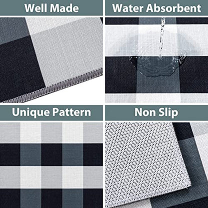 Carvapet Washable 17"x48"+17"x24" Kitchen Rug Set - color: Black & White Buffalo