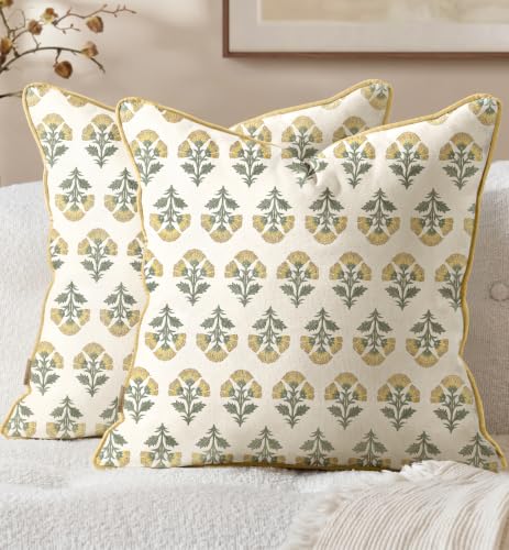 Vintage Throw Pillow Covers Set of 2, 18x18, Retro Yellow Floral - color: Retro Yellow Floral